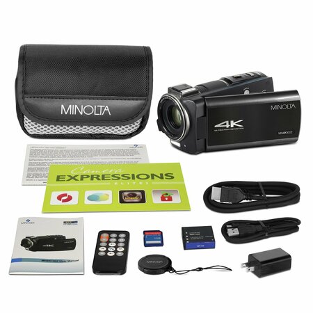 Minolta MN4K100Z 4K Ultra HD 36x Digital Zoom Video Camcorder with Rechargeable Battery Black MN4K100Z-BK